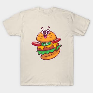 Cute Happy Burger Cartoon T-Shirt